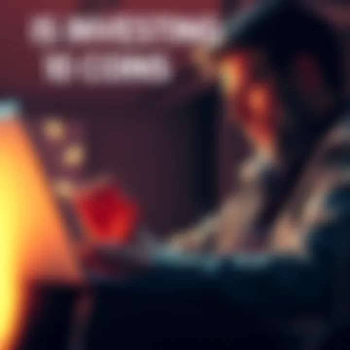 A person analyzing Monero coins with a laptop, considering investment options.