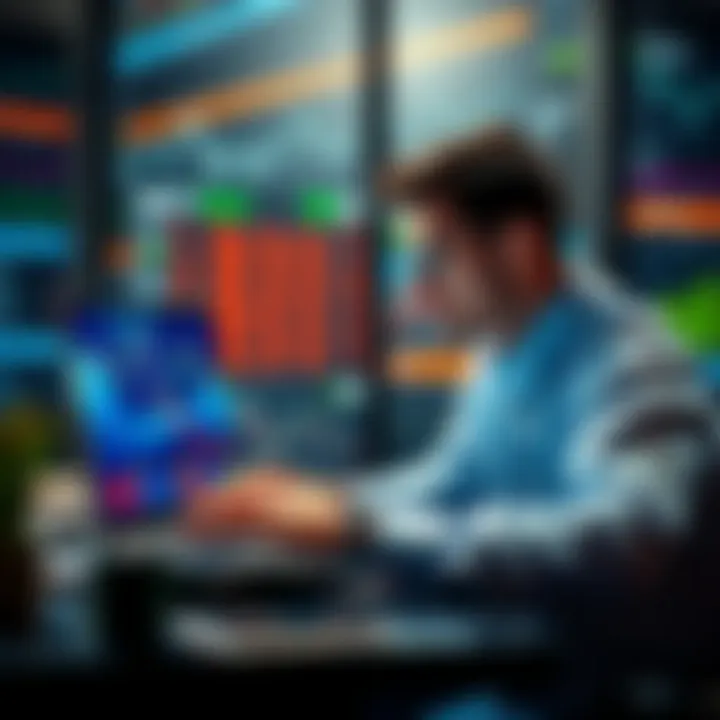 A person analyzing market trends on a laptop, considering dollar-cost averaging and lump-sum investments.