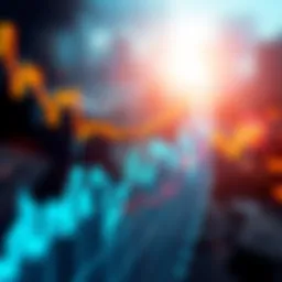 A stock market graph showing fluctuations with a background representing Middle East conflict.