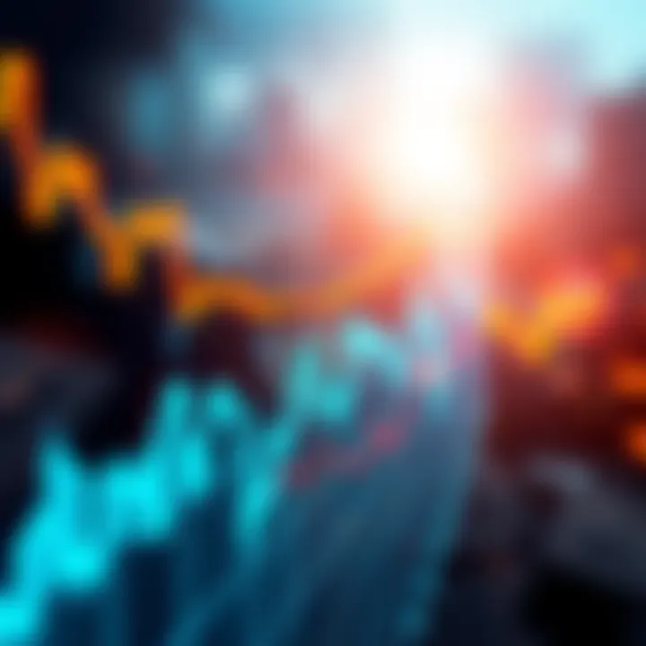 A stock market graph showing fluctuations with a background representing Middle East conflict.