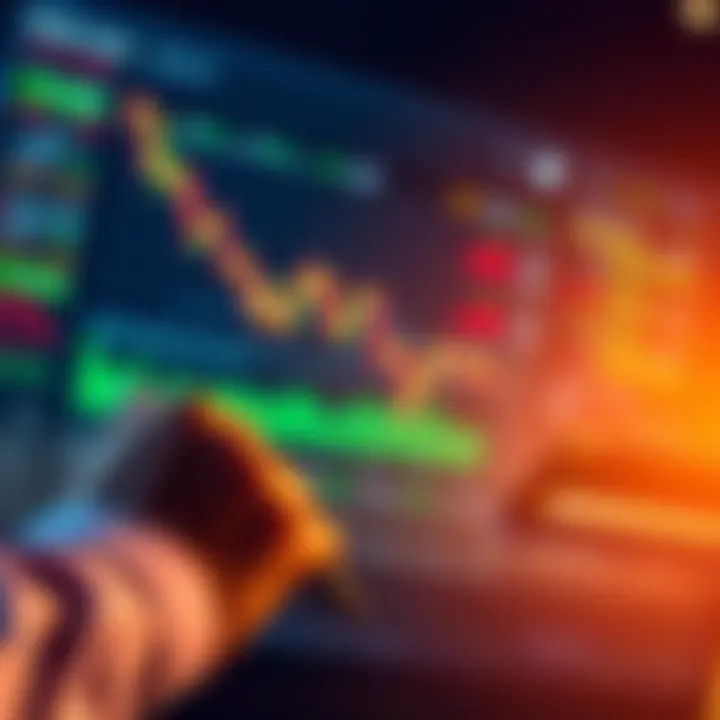 A person analyzing stock charts with a downward trend and a calculator, focusing on dollar cost averaging strategy