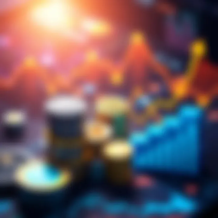 Illustration of financial growth with coins, stablecoins, and charts representing the yield on yield strategy