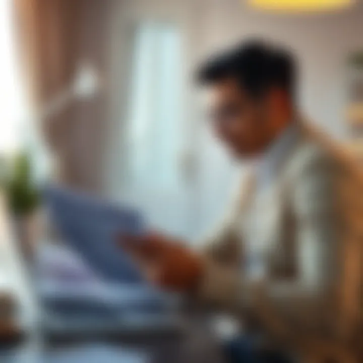 A person reviewing financial documents with a laptop open, planning for a land deposit after selling investments.