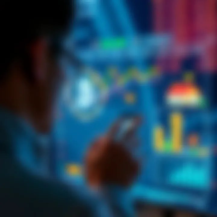 Investment Choices A person examines investment options such as Bitcoin, AI technology, and real estate assets on a digital screen.