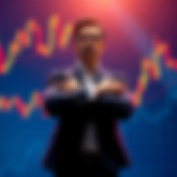 Person standing firm with hands crossed, expressing determination to stick to investment plan instead of selling, with a market chart in the background.