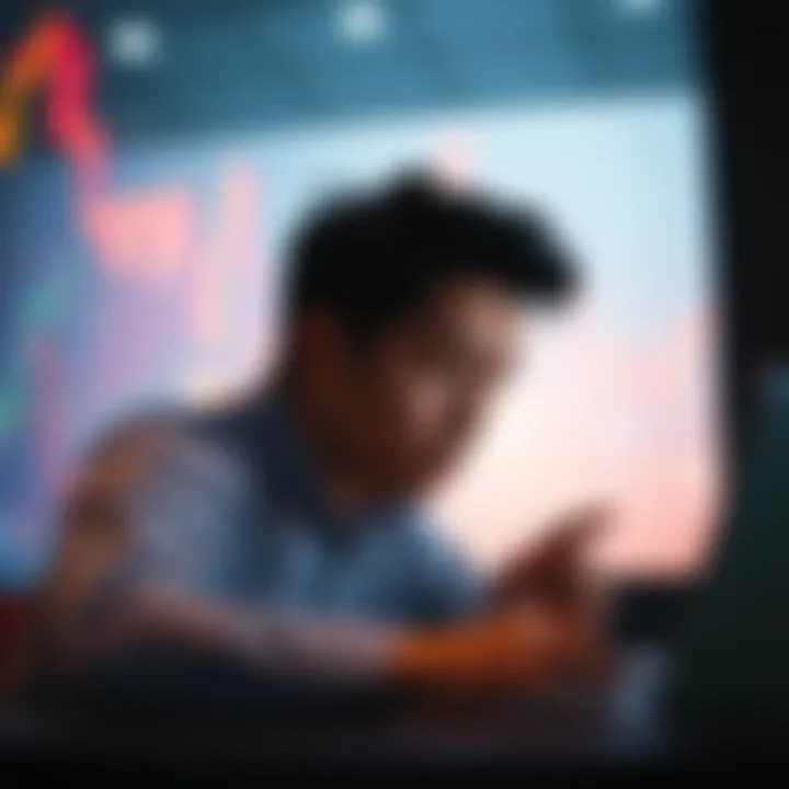 Person contemplating investment decision Individual looking at stock charts on a laptop, weighing options to hold or sell their Solana investment after a loss.