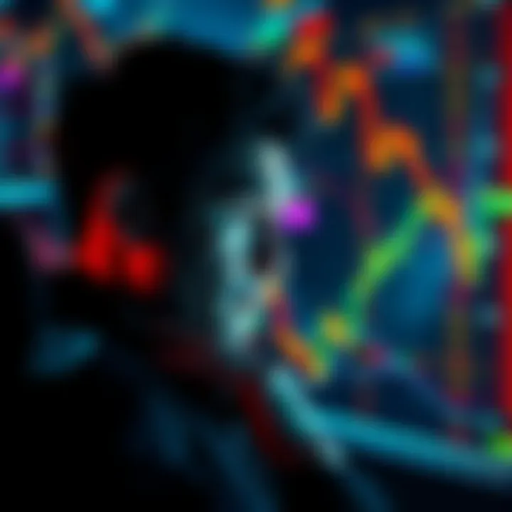 A person looking at cryptocurrency charts with a contemplative expression, symbolizing the impact of regret on investment choices.