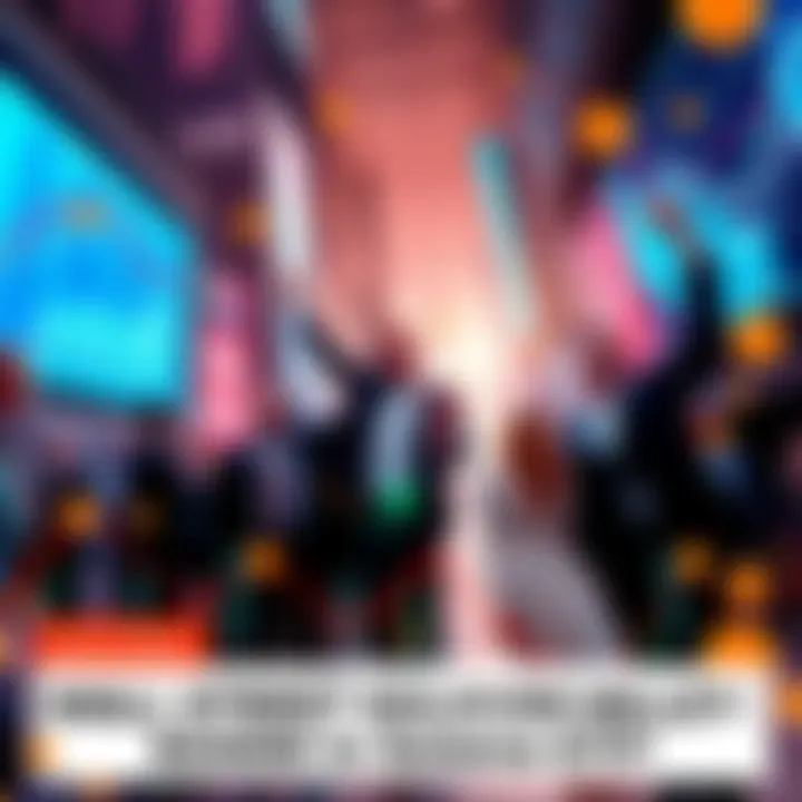 Wall Street and Silicon Valley investors celebrating a large investment in Solana ETFs with graphs and digital currency symbols in the background