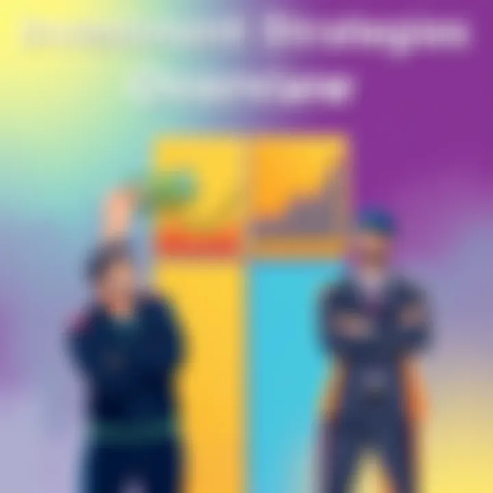 An illustration showing four different investment strategies: a person holding a lump sum of cash, a chart showing price trends, a person waiting with arms crossed, and a dollar-cost averaging graphic...