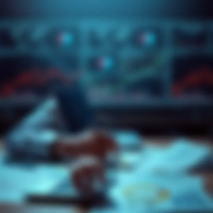 A person reviewing financial charts and graphs, contemplating investment choices, with a laptop and documents on the table.