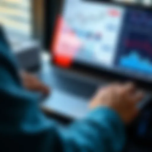 A person reviewing investment charts and graphs with small deposits on a laptop