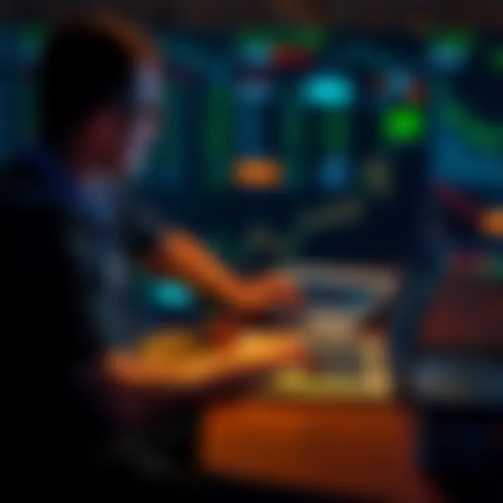 Investment Strategy Choices A person sitting at a desk analyzing stock charts and ETF performance on a laptop during a market downturn.