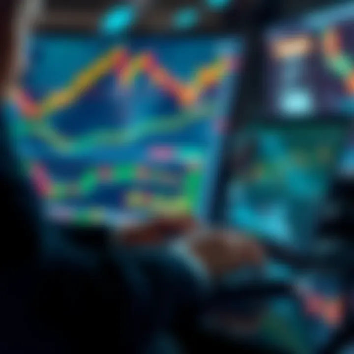 A person looking at stock and cryptocurrency charts on a laptop, analyzing market trends and fluctuations to decide on purchases during a market dip.