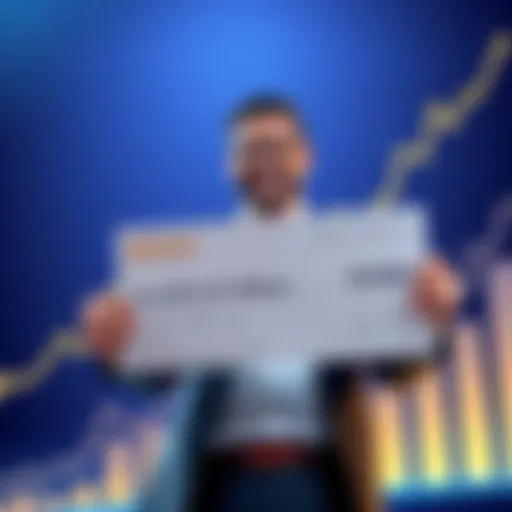 An investor holding a large check symbolizing a $4.4 million vote purchase for BONK on Bybit and Binance, with a graph showing rising profits in the background.