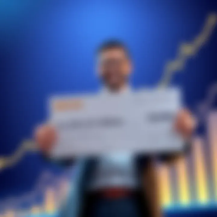 An investor holding a large check symbolizing a $4.4 million vote purchase for BONK on Bybit and Binance, with a graph showing rising profits in the background.