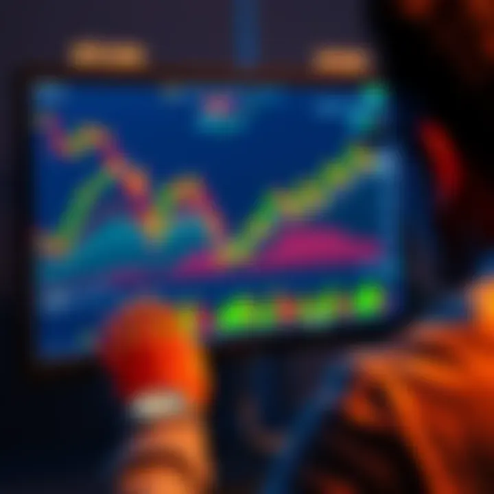 A person looking at Bitcoin price charts on a computer screen, showing a cautious approach to buying during a price dip.