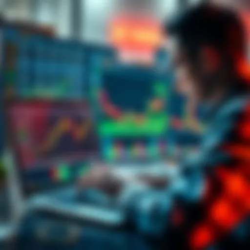 A person looking at stock market charts on a laptop, contemplating buying into stocks during a market dip.