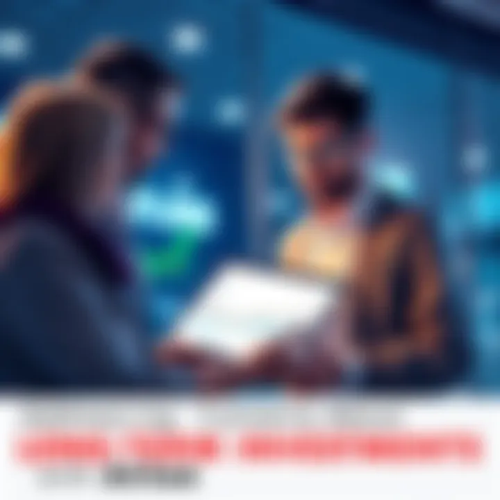 A person talking to an Atlas staff member about long-term investments, showing graphs and charts on a tablet