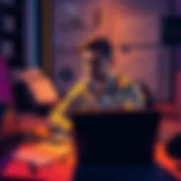 A thoughtful investor sits at a desk with charts and a laptop, pondering the value of Bitcoin and Ethereum, surrounded by financial documents.
