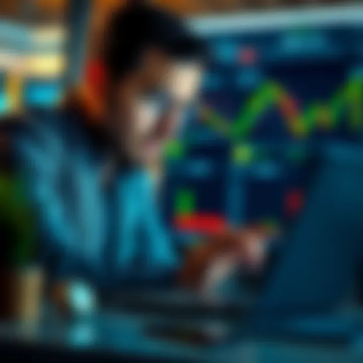 A concerned investor studying financial charts and cash flow on a laptop, reflecting liquidity issues