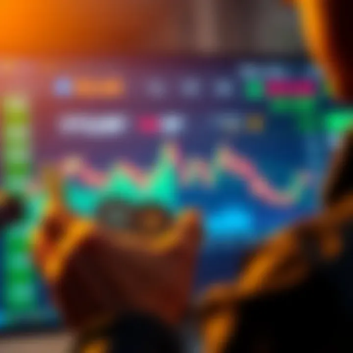 A person looking at a digital screen showing Hbar coins and market trends, reflecting on their long-term investment strategy.