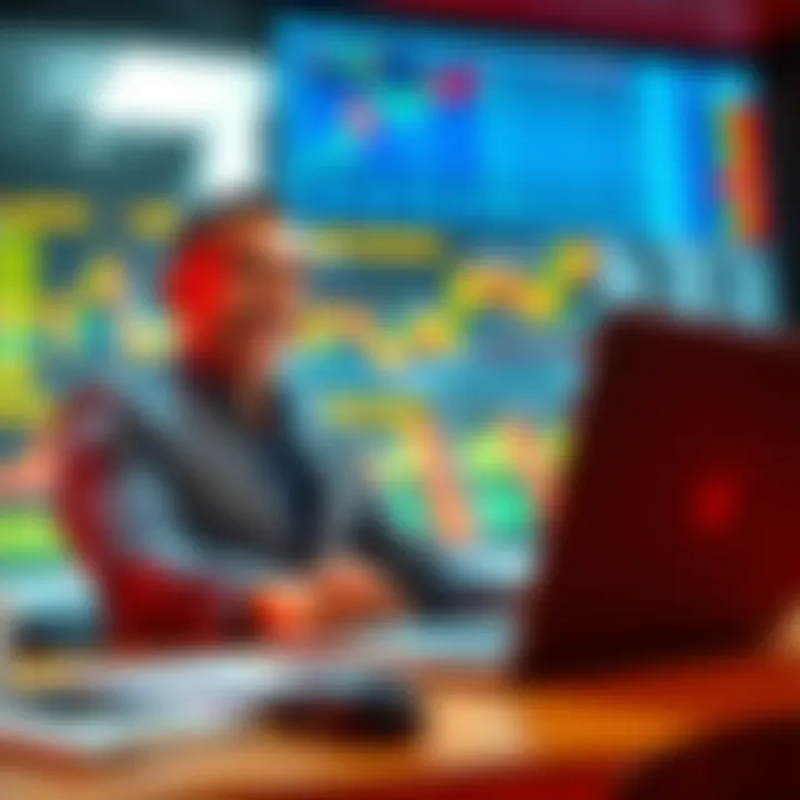 An investor smiles while reviewing stock market charts on a laptop, symbolizing a successful re-entry into the market with a new investment.