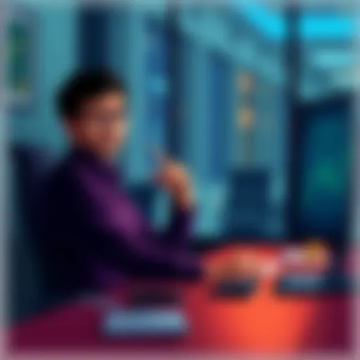 A person sitting at a desk with a computer, looking concerned while calculating potential loan amounts to invest in cryptocurrency, specifically ETH.