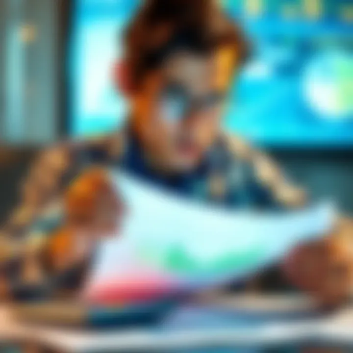 A person looking at investment documents with a calculator and a confused expression, showing concern over cash out percentages.