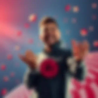 An investor with a wide smile holding tokens in one hand while showing a chart indicating growth towards $1.