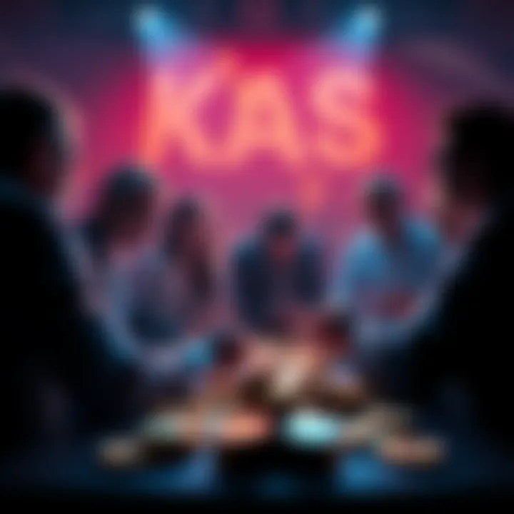 A group of people discussing and adding KAS coins to their portfolios despite market challenges.