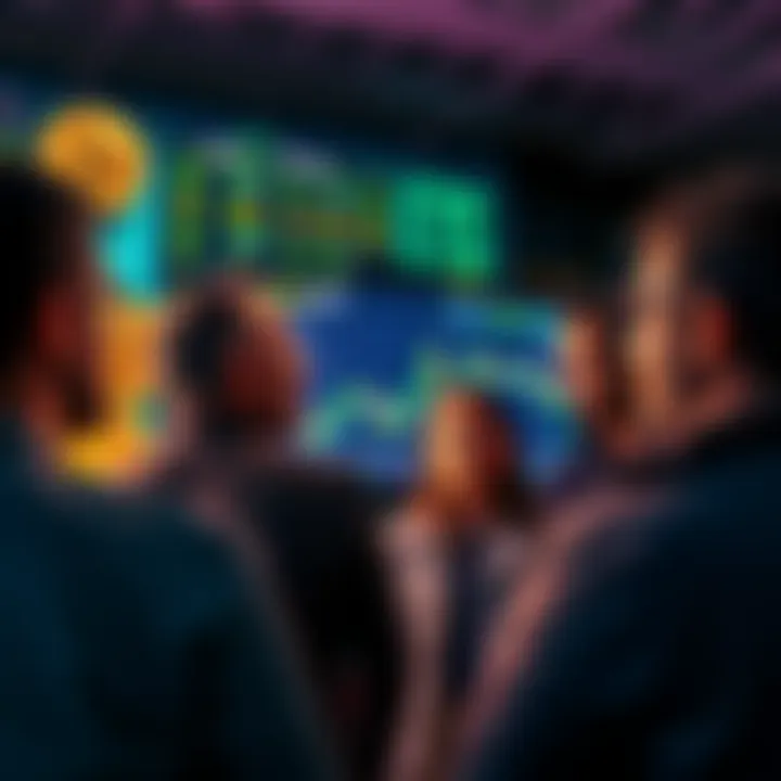 Group of investors looking at Bitcoin ETF information on screen with excitement