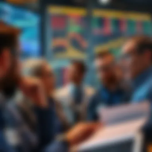 A group of investors reviewing charts and graphs on a digital screen, looking concerned about market trends in 2026.