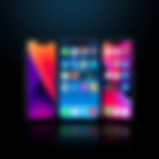An iPhone Duo opened to show two screens with various apps displayed, highlighting the foldable design and app arrangement.