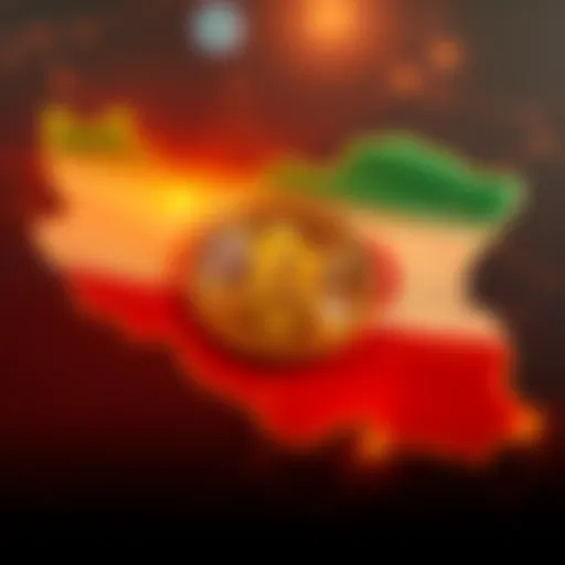 Graphic showing the Bitcoin symbol on a map of Iran, symbolizing Iran's use of cryptocurrency to bypass sanctions