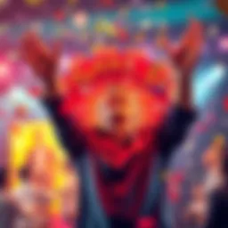 A person celebrating a jackpot win with confetti and cash around them, symbolizing luck and excitement after a bid token update.