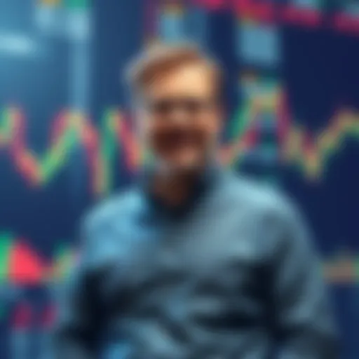 James Grube standing confidently with stock charts in the background, symbolizing his recent investment decision