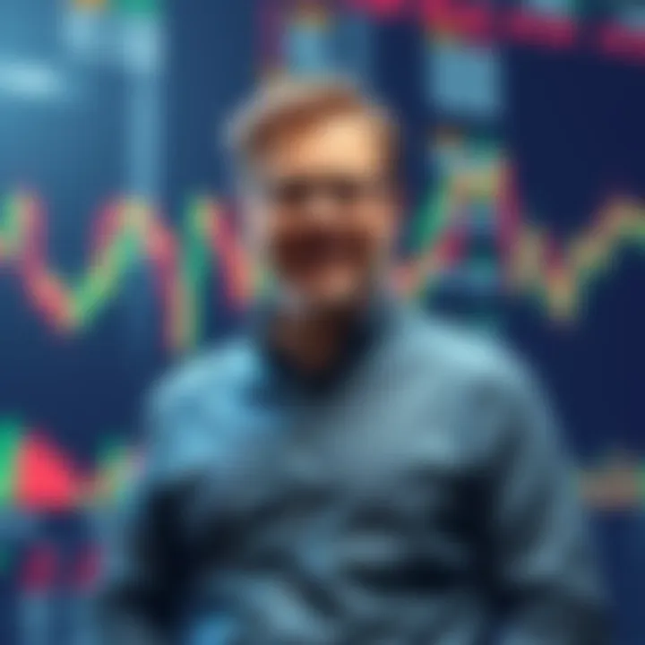 James Grube standing confidently with stock charts in the background, symbolizing his recent investment decision
