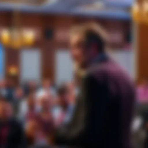 Jamie Diamond expressing his views on the CLARITY Act at a conference, with a crowd of engaged listeners in front of him