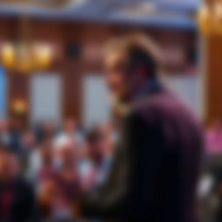Jamie Diamond expressing his views on the CLARITY Act at a conference, with a crowd of engaged listeners in front of him
