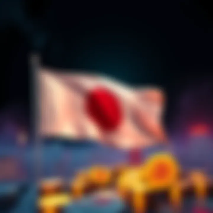 A graphic showing Japan's flag alongside cryptocurrency symbols, representing the approval of crypto as a financial instrument.