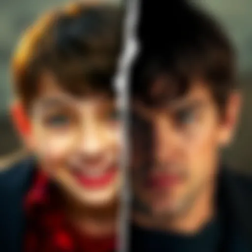 A split image showing Jason's early cheerful personality on one side and his darker, more serious demeanor on the other side during the series.