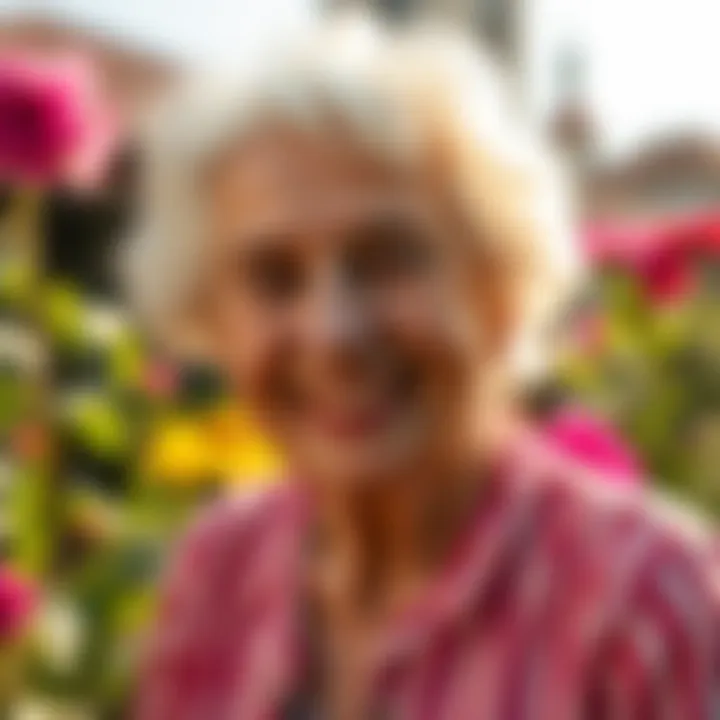 Jeanne Calment smiling with a sunny background Jeanne Calment, the longest-lived person ever, sharing her secrets to longevity while smiling in a sunny garden setting