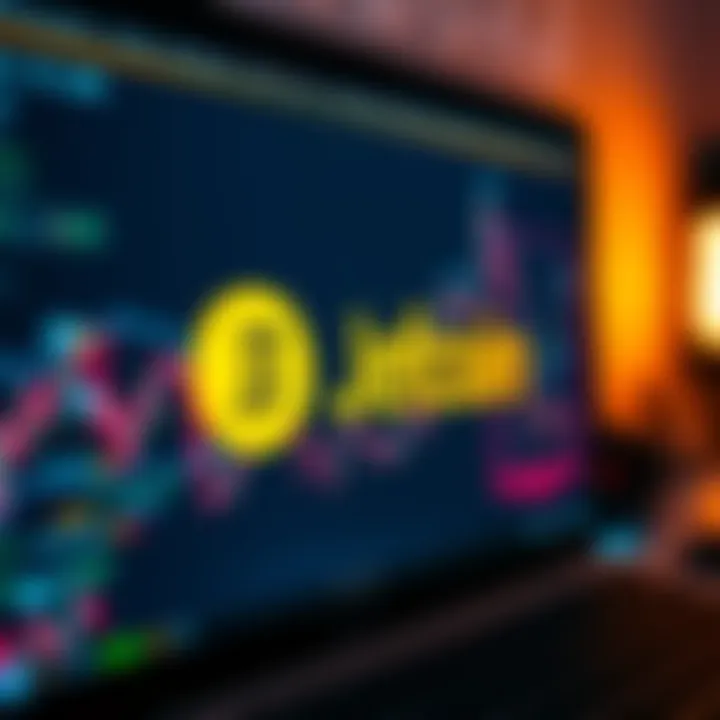 Jeffcoin on a computer screen A close-up of a computer screen displaying the Jeffcoin logo with digital currency graphics in the background