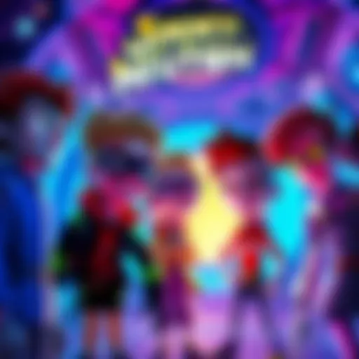 A colorful scene from the Jimmy Neutron movie showing characters in a futuristic setting with CGI effects.