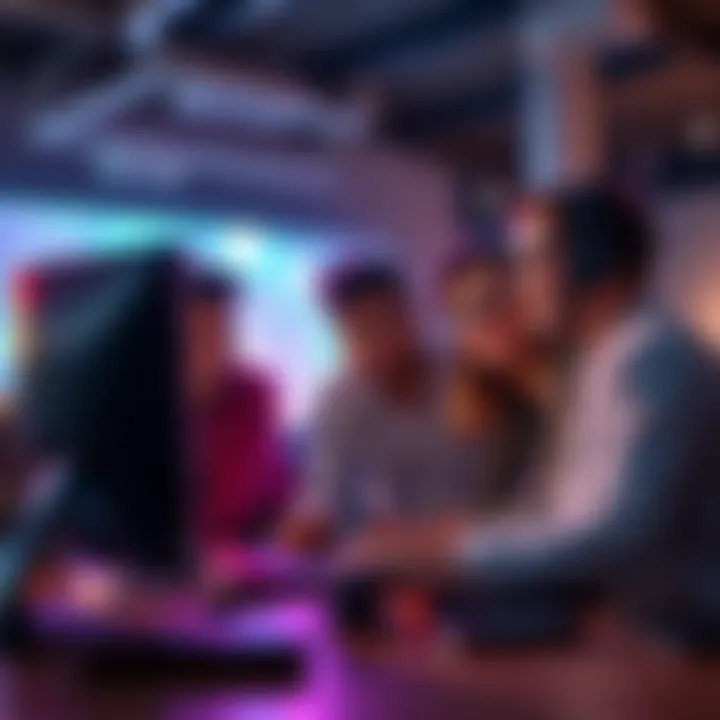 A group of friends gathered around a computer discussing strategies for Sorare