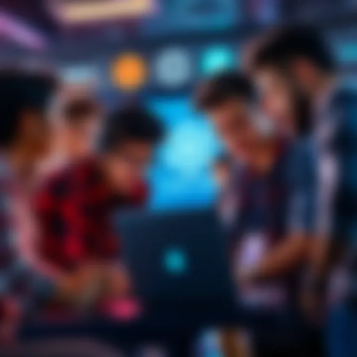 Join Cloud and DevOps Hackathon Team A diverse group of tech enthusiasts brainstorming over a laptop, focused on cloud and DevOps projects, with AWS, Docker, and Kubernetes logos in the background.