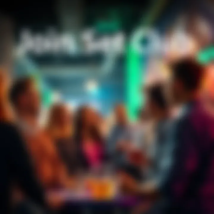 A vibrant group of people chatting and connecting in a lively setting, showcasing engagement and community spirit.