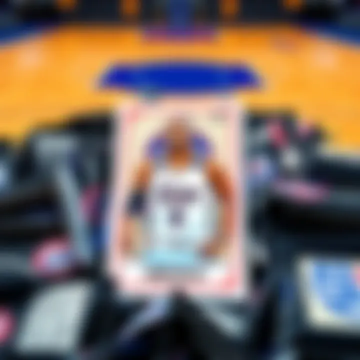 Jordan Miller Card for Clippers Fans A close-up of a Jordan Miller trading card featuring him in a Clippers uniform, surrounded by standard pack wrappers, showing the challenge of finding this card, with a basketball court in the backgro...