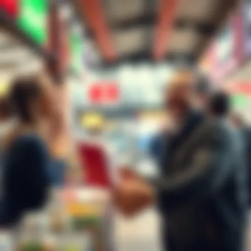 A cheerful big spender laughs while accepting an order, spreading happiness to those nearby.
