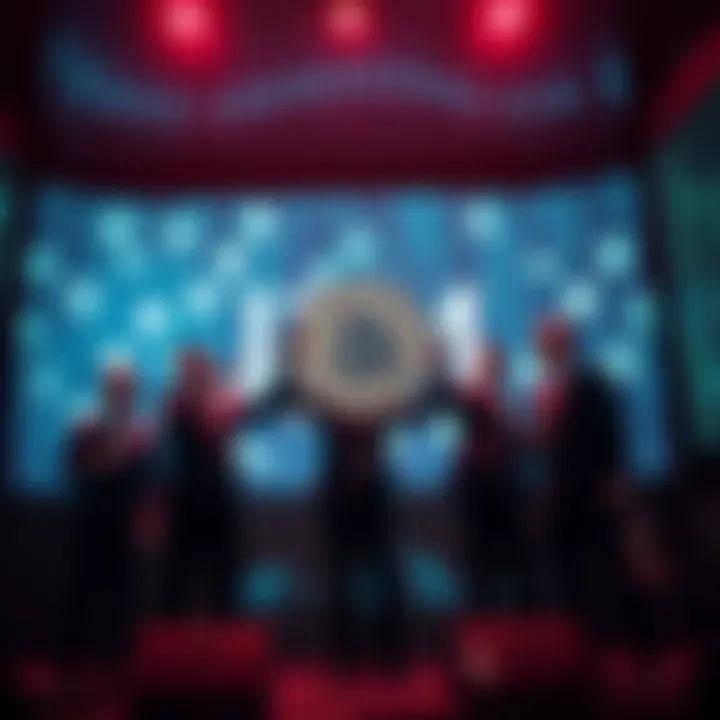 JPMorgan and Goldman Sachs executives celebrating the launch of JPM Coin on the Canton Network, with digital transaction graphics in the background.